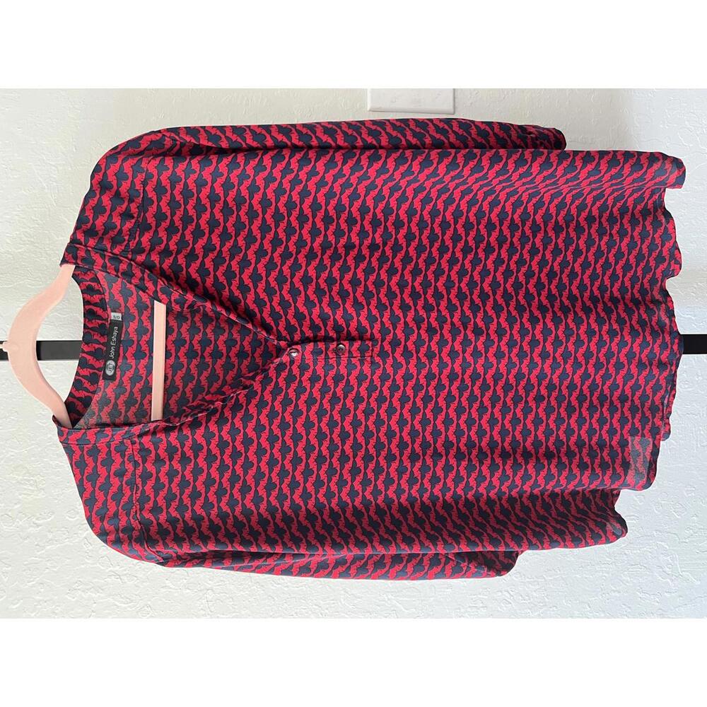 Stylish John Eshaya Red & Navy Print Blouse